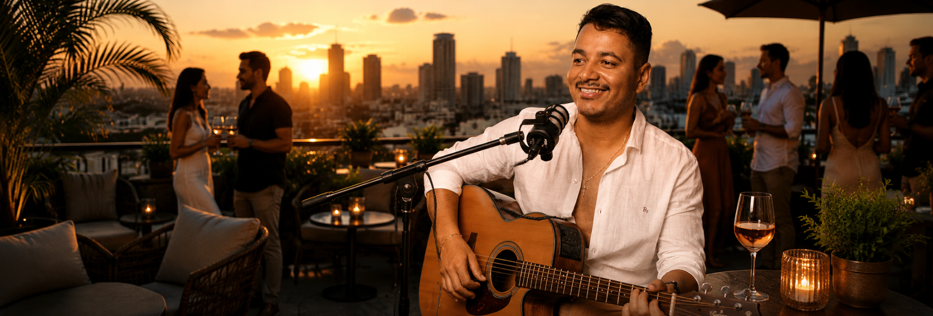 Douglas Nunis tocando ao pôr do sol